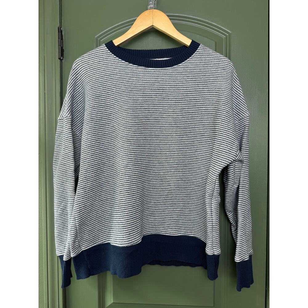 NWOT Frank & Eileen Ribbed Knit Triple Fleece Pullover Sweatshirt Navy Stripe XS